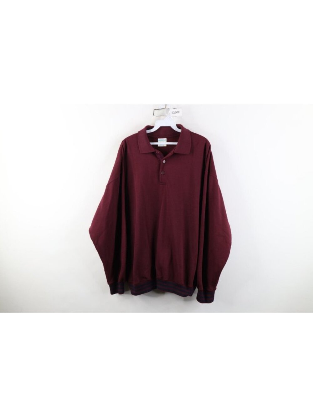 Vintage 90s Streetwear Mens Large Faded Blank Striped Collared Sweatshirt Red
